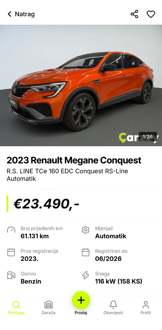 Objavljeni oglas u aplikaciji wagen