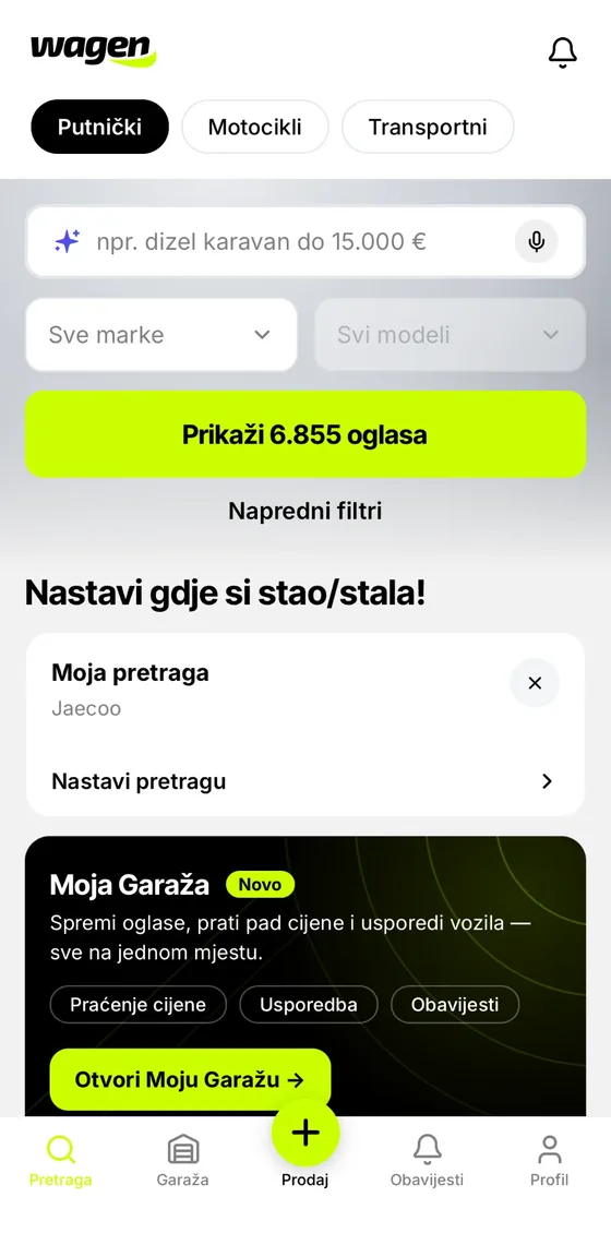Pretraga u aplikaciji wagen